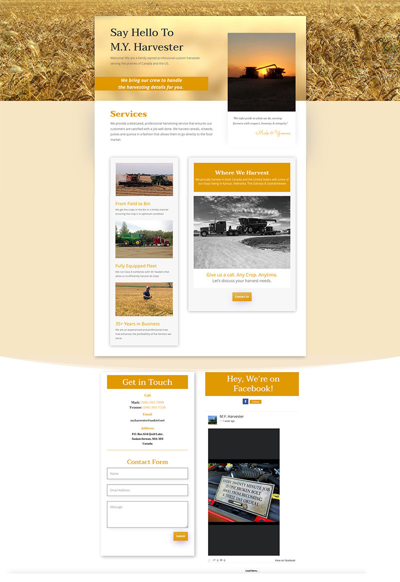 Website design for M.Y. Harvester